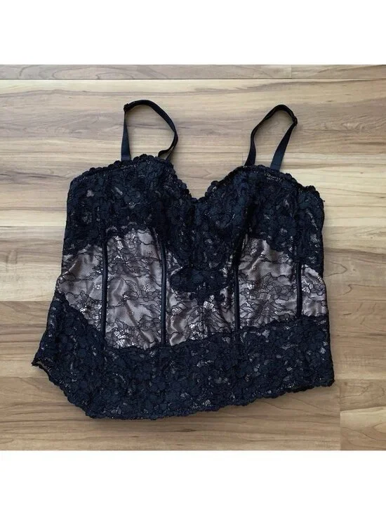 Cacique Black Nude Lace Corset Bustier Floral Tank Top Size 18 20 - Picture 1 of 6
